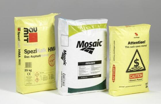 Sacco valvola tubolare laminato in polipropilene tessuto per sacco di cemento a fondo quadro da 50 kg, stampa superficiale, 100% polipropilene vergine