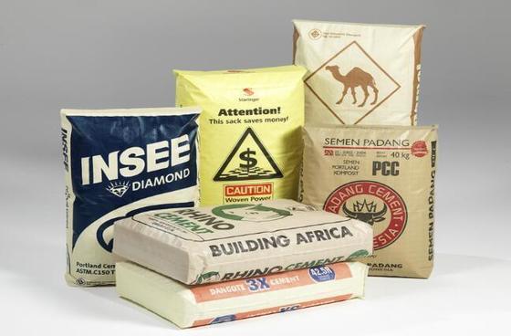 Sacco valvola tubolare laminato in polipropilene tessuto per sacco di cemento a fondo quadro da 50 kg, stampa superficiale, 100% polipropilene vergine