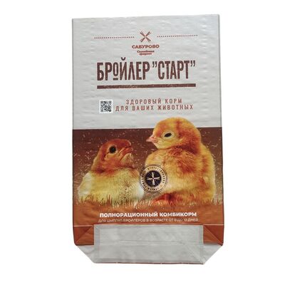 Borsa per mangimi per animali BOPP stampa open top sewn bottom waterproof PP woven bag for livestock feed